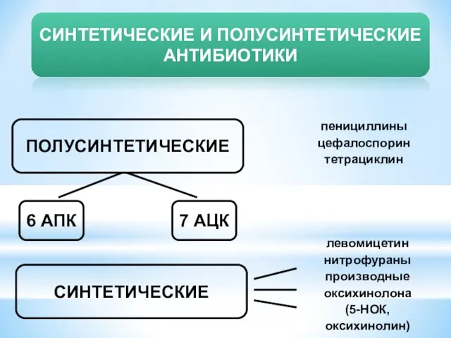 СИНТЕТИЧЕСКИЕ И ПОЛУСИНТЕТИЧЕСКИЕ АНТИБИОТИКИ ПОЛУСИНТЕТИЧЕСКИЕ 6 АПК 7 АЦК СИНТЕТИЧЕСКИЕ пенициллины цефалоспорин