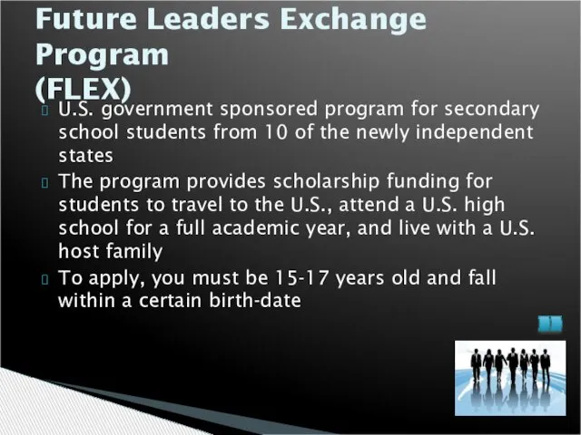 U.S. government sponsored program for secondary school students from 10 of the