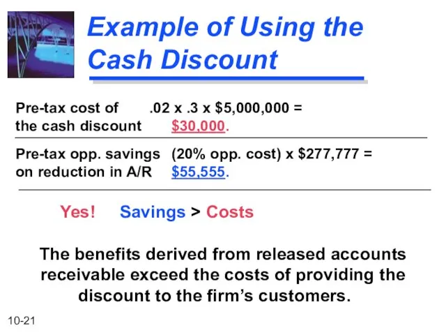 Pre-tax cost of .02 x .3 x $5,000,000 = the cash discount