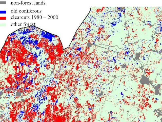 non-forest lands clearcuts 1980 – 2000 other forest old coniferous