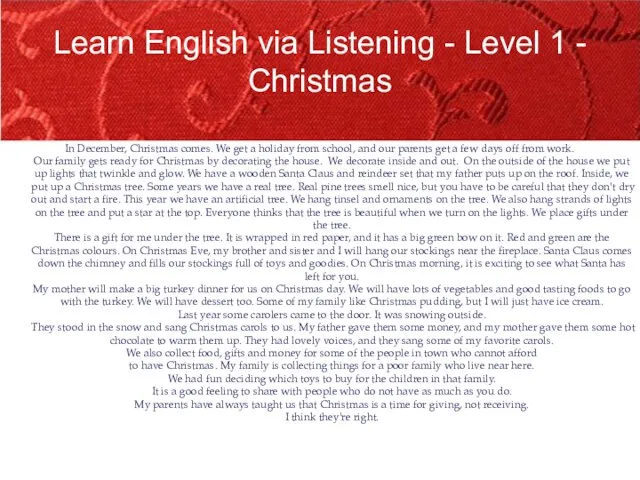 Learn English via Listening - Level 1 - Christmas In December, Christmas