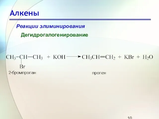 Алкены Реакции элиминирования Дегидрогалогенирование