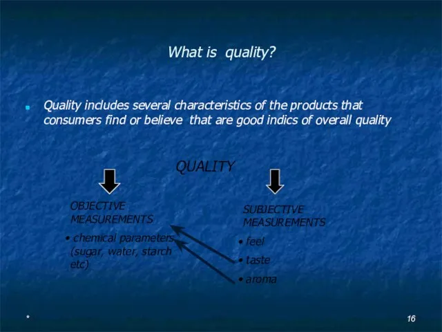 What is quality? Quality includes several characteristics of the products that consumers