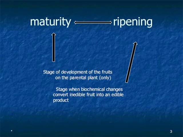 maturity ripening Stage of development of the fruits on the parental plant