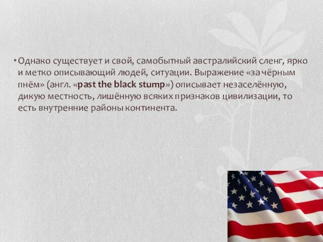 Однако существует и свой, самобытный австралийский сленг, ярко и метко описывающий людей,