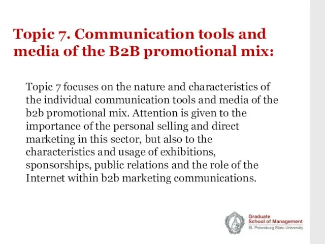 Topic 7. Communication tools and media of the B2B promotional mix: Topic