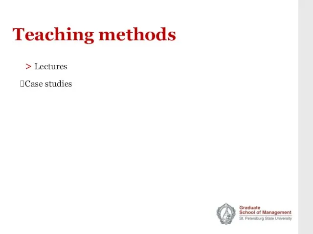 Teaching methods > Lectures Case studies