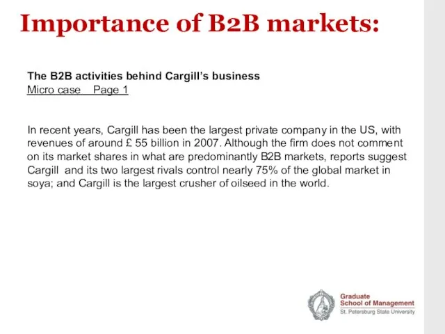 Importance of B2B markets: The B2B activities behind Cargill’s business Micro case