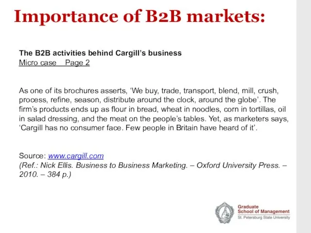 Importance of B2B markets: The B2B activities behind Cargill’s business Micro case