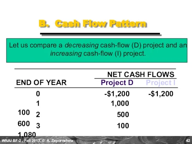 B. Cash Flow Pattern Let us compare a decreasing cash-flow (D) project