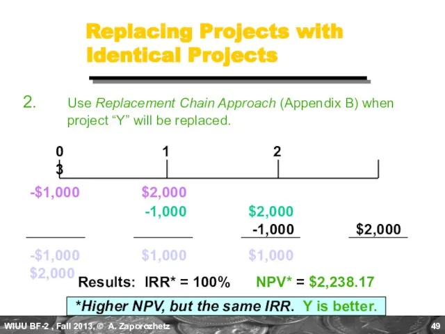 Replacing Projects with Identical Projects 2. Use Replacement Chain Approach (Appendix B)