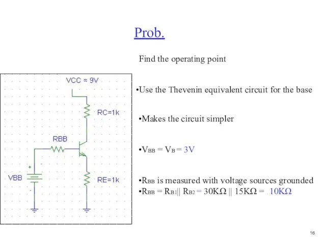 Prob. Find the operating point Use the Thevenin equivalent circuit for the