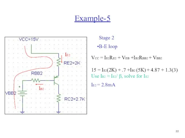 Example-5 Stage 2 B-E loop IB2 IE2 VCC = IE2RE2 + VEB