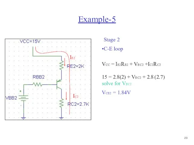 Example-5 Stage 2 C-E loop IE2 IC2 VCC = IE2RE2 + VEC2