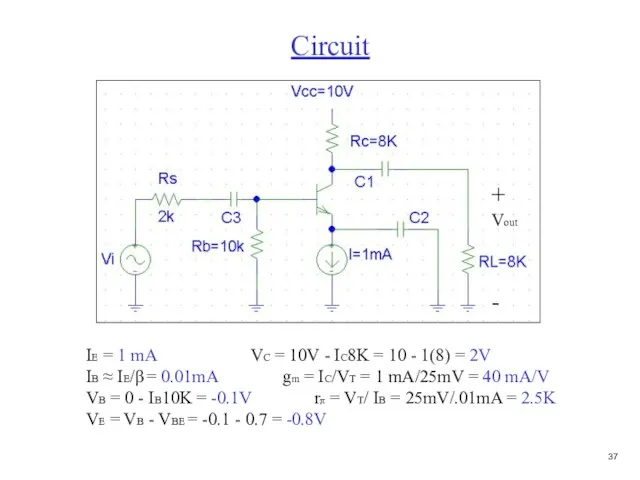 Circuit IE = 1 mA VC = 10V - IC8K = 10