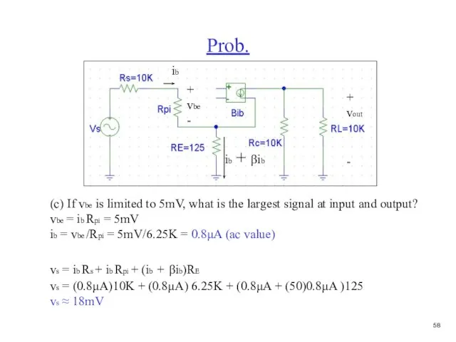 Prob. (c) If vbe is limited to 5mV, what is the largest