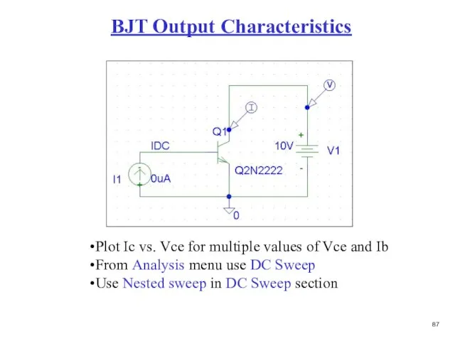 BJT Output Characteristics Plot Ic vs. Vce for multiple values of Vce