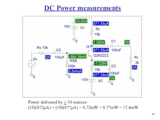 DC Power measurements Power delivered by + 10 sources: (10)(872μA) + (10)(877μA)