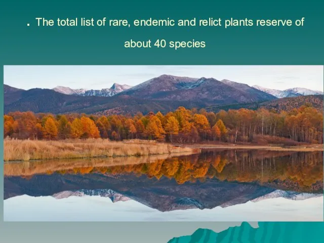 . The total list of rare, endemic and relict plants reserve of about 40 species