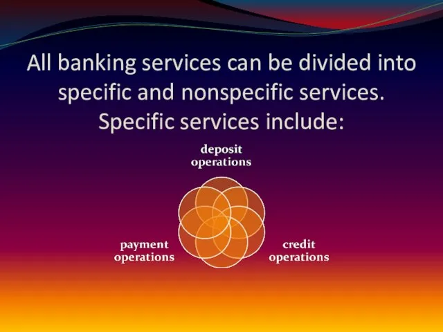 All banking services can be divided into specific and nonspecific services. Specific services include: