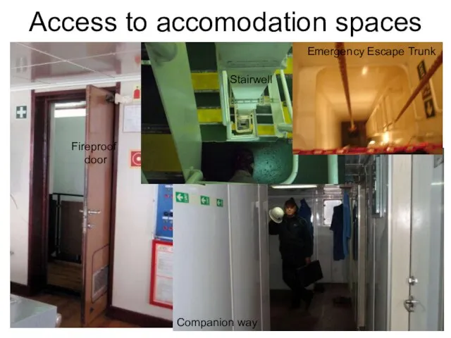 Access to accomodation spaces Emergency Escape Trunk Stairwell Companion way Fireproof door