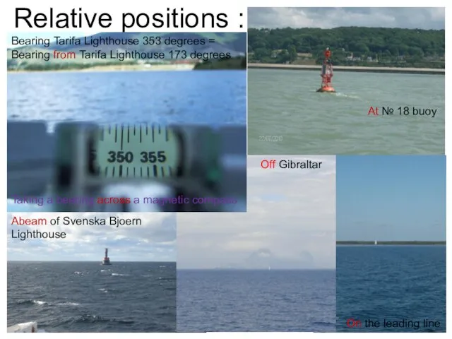 Relative positions : At № 18 buoy On the leading line Abeam