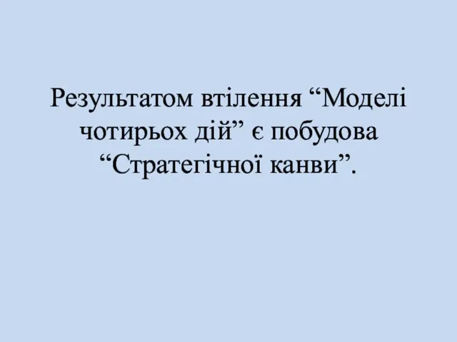 Результатом втілення “Моделі чотирьох дій” є побудова “Стратегічної канви”.