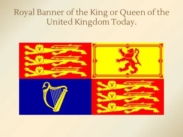 Royal Banner of the King or Queen of the United Kingdom Today.