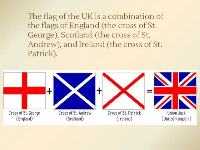 The flag of the UK is a combination of the flags of