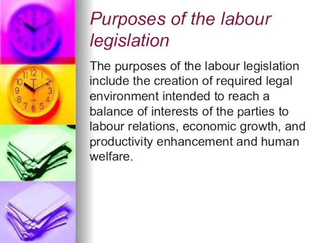 Purposes of the labour legislation The purposes of the labour legislation include