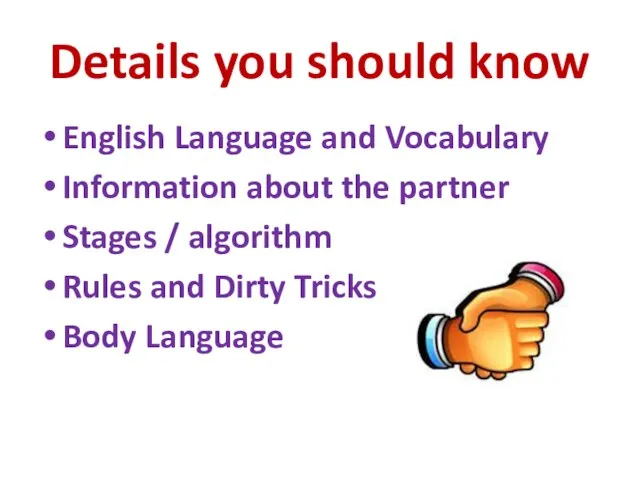 Details you should know English Language and Vocabulary Information about the partner