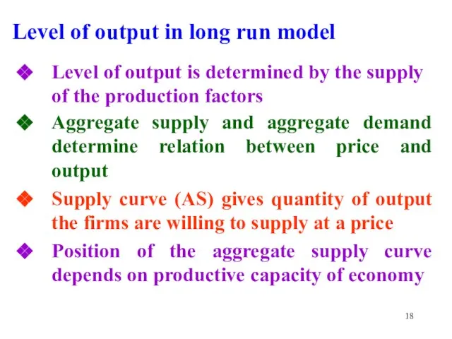 Level of output in long run model Level of output is determined