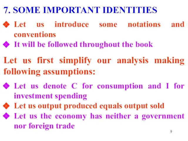 7. SOME IMPORTANT IDENTITIES Let us introduce some notations and conventions It