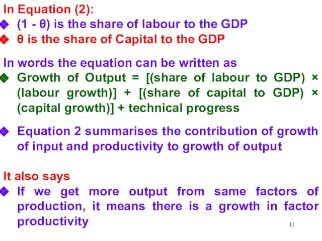 In Equation (2): (1 - θ) is the share of labour to