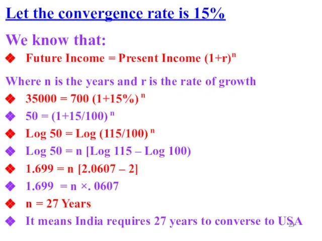 Let the convergence rate is 15% We know that: Future Income =