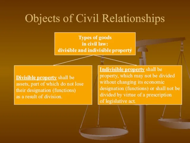 Objects of Civil Relationships Types of goods in civil law: divisible and