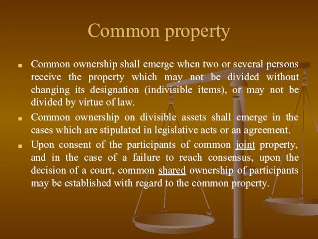 Common property Common ownership shall emerge when two or several persons receive