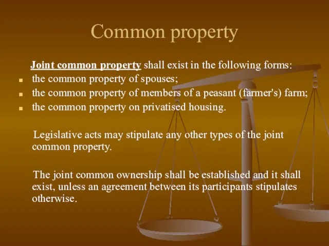 Common property Joint common property shall exist in the following forms: the