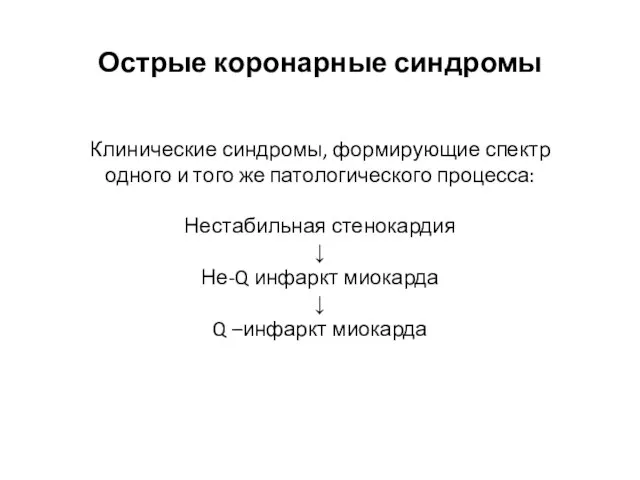 Острые коронарные синдромы Клинические синдромы, формирующие спектр одного и того же патологического