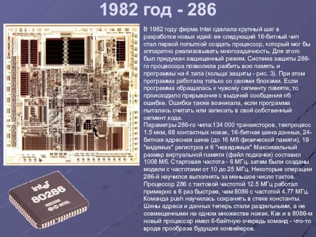 1982 год - 286 В 1982 году фирма Intel сделала крупный шаг