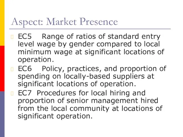Aspect: Market Presence EC5 Range of ratios of standard entry level wage