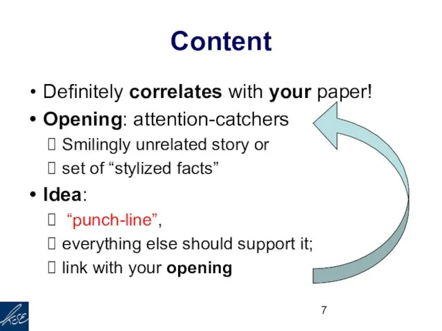 Content Definitely correlates with your paper! Opening: attention-catchers Smilingly unrelated story or