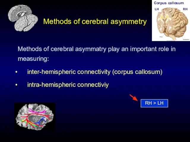 Methods of cerebral asymmetry Methods of cerebral asymmatry play an important role