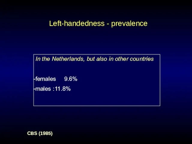 Left-handedness - prevalence In the Netherlands, but also in other countries females