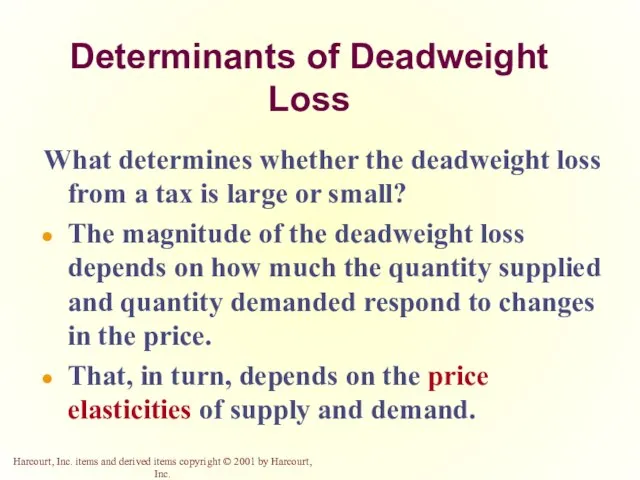 Determinants of Deadweight Loss What determines whether the deadweight loss from a