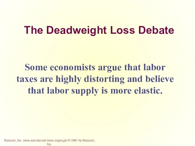 The Deadweight Loss Debate Some economists argue that labor taxes are highly