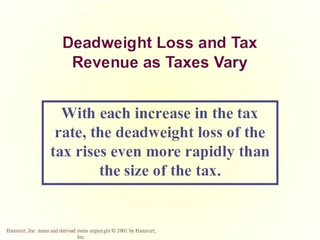 Deadweight Loss and Tax Revenue as Taxes Vary With each increase in