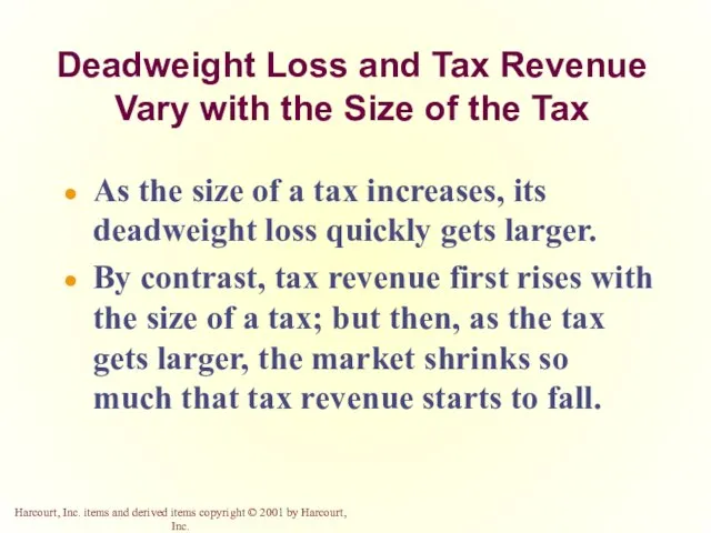 Deadweight Loss and Tax Revenue Vary with the Size of the Tax
