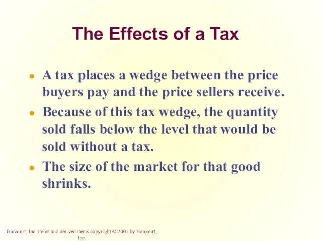 The Effects of a Tax A tax places a wedge between the