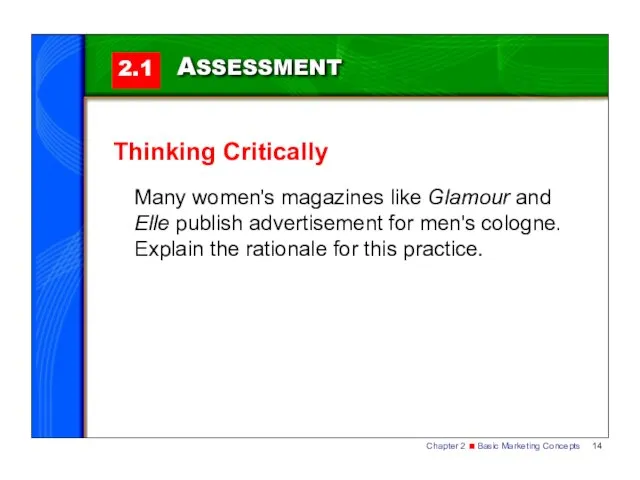 2.1 ASSESSMENT Thinking Critically Many women's magazines like Glamour and Elle publish